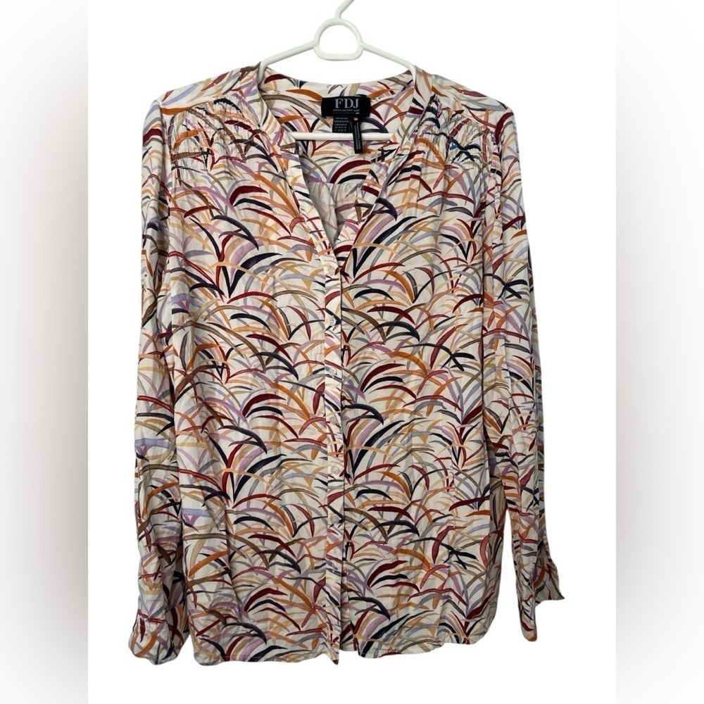 FDJ Colorful Grasses Roll-Up Sleeves Top NWOT